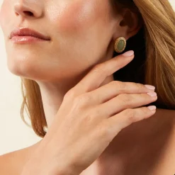 Boucles D'Oreilles Ria Puces Acier Jaune Aventurine