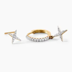 Boucles D'oreilles Deparaillees Or Jaune Kirsteen Oxyde