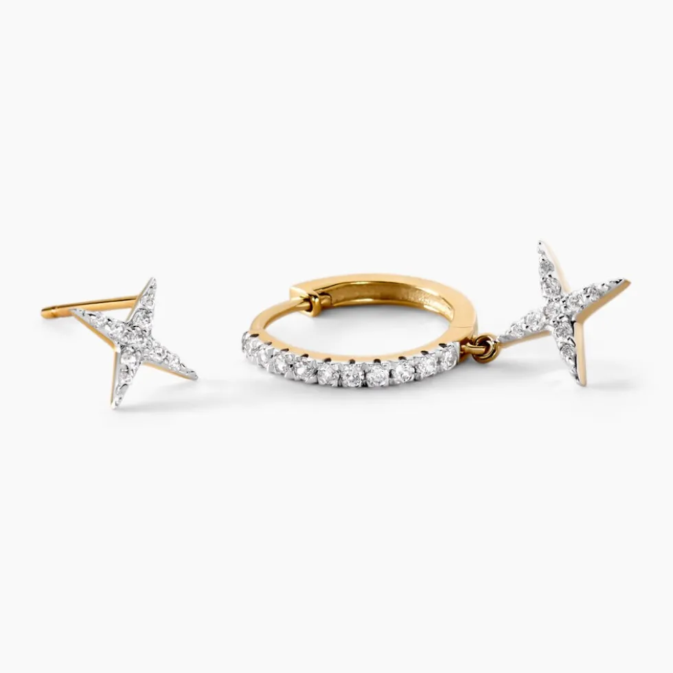 Boucles D'oreilles Deparaillees Or Jaune Kirsteen Oxyde