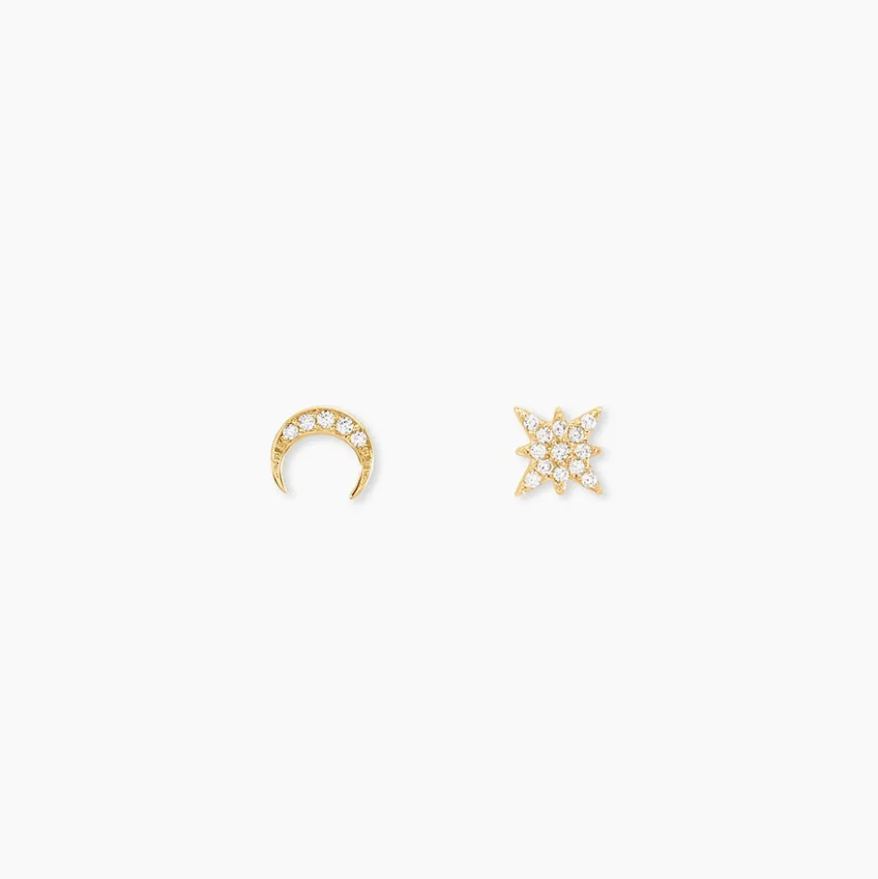 Boucles D'oreilles Dépareillées Munroe Or Jaune Oxyde De Zirconium