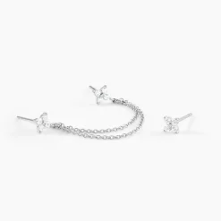 Boucles D'oreilles Dépareillées June Argent Blanc Oxyde De Zirconium