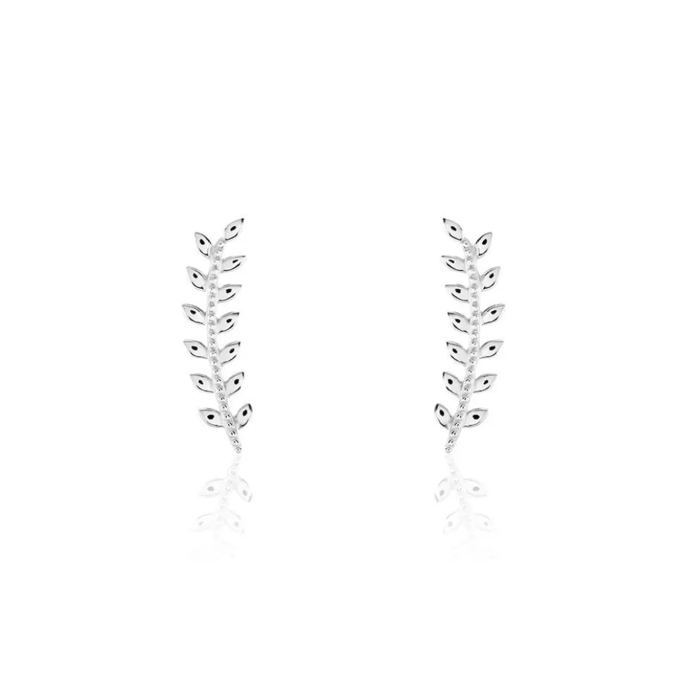 Boucles D'oreilles Grimpantes Folia Argent Blanc