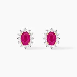 Boucles D'oreilles Or Jaune Rubis Diamants