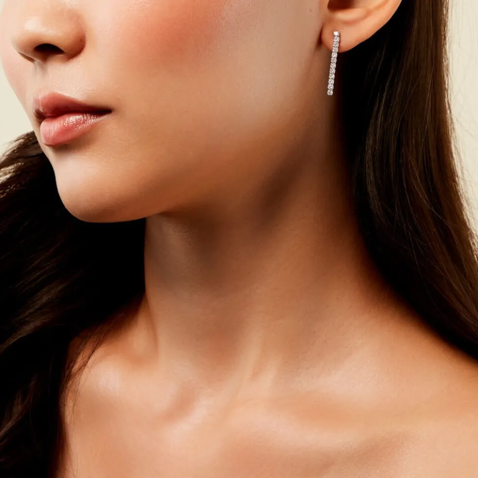Boucles D'Oreilles Pendantes Lexane Argent Blanc Oxyde De Zirconium