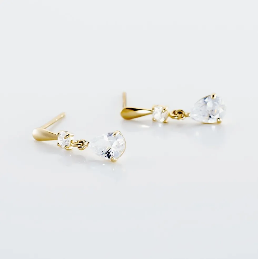 Boucles D'oreilles Pendantes Ernst Goutte Or Jaune Oxyde De Zirconium