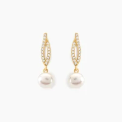Boucles D'oreilles Pendantes Tesnimae Or Jaune Oxyde Perle De Culture