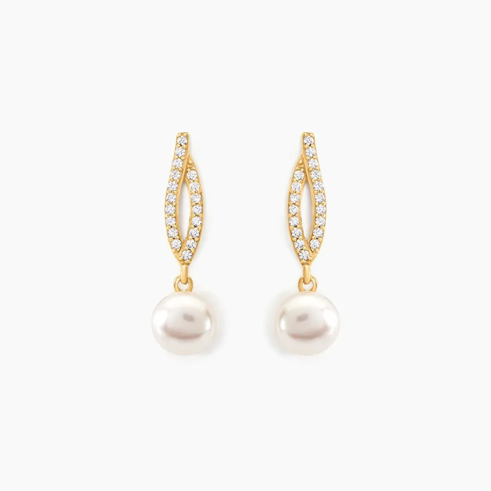 Boucles D'oreilles Pendantes Tesnimae Or Jaune Oxyde Perle De Culture