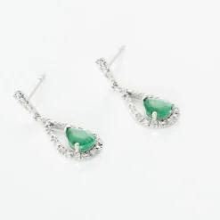 Boucles D'oreilles Pendantes Katiouchka Or Blanc Emeraude Diamants