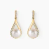 Boucles D'oreilles Pendantes Helin Or Jaune Perle De Culture Et Oxyde