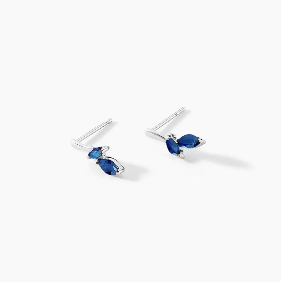 Boucles D'oreilles Pendantes Navette Or Blanc Saphir