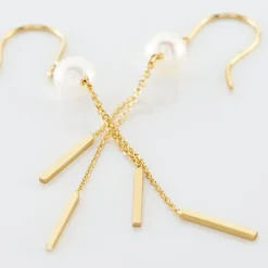 Boucles D'oreilles Pendantes Salman Or Jaune Perle De Culture