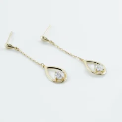 Boucles D'oreilles Pendantes Or Jaune Bartolome Oxyde De Zirconium