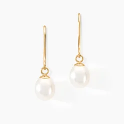 Boucles D'oreilles Pendantes Baroque Or Jaune Perle De Culture