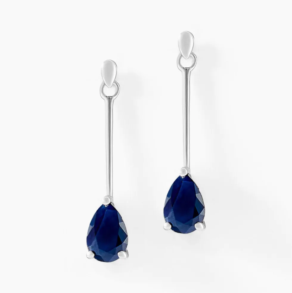 Boucles D'oreilles Pendantes Pluie D'Eclat Or Blanc Saphir
