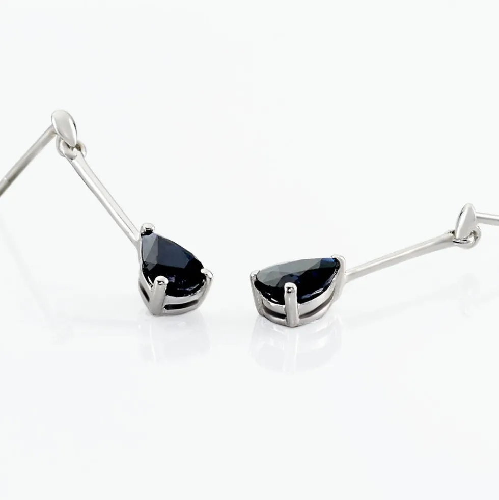 Boucles D'oreilles Pendantes Pluie D'Eclat Or Blanc Saphir