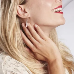 Boucles D'oreilles Pendantes Evodie Argent Blanc Oxyde De Zirconium
