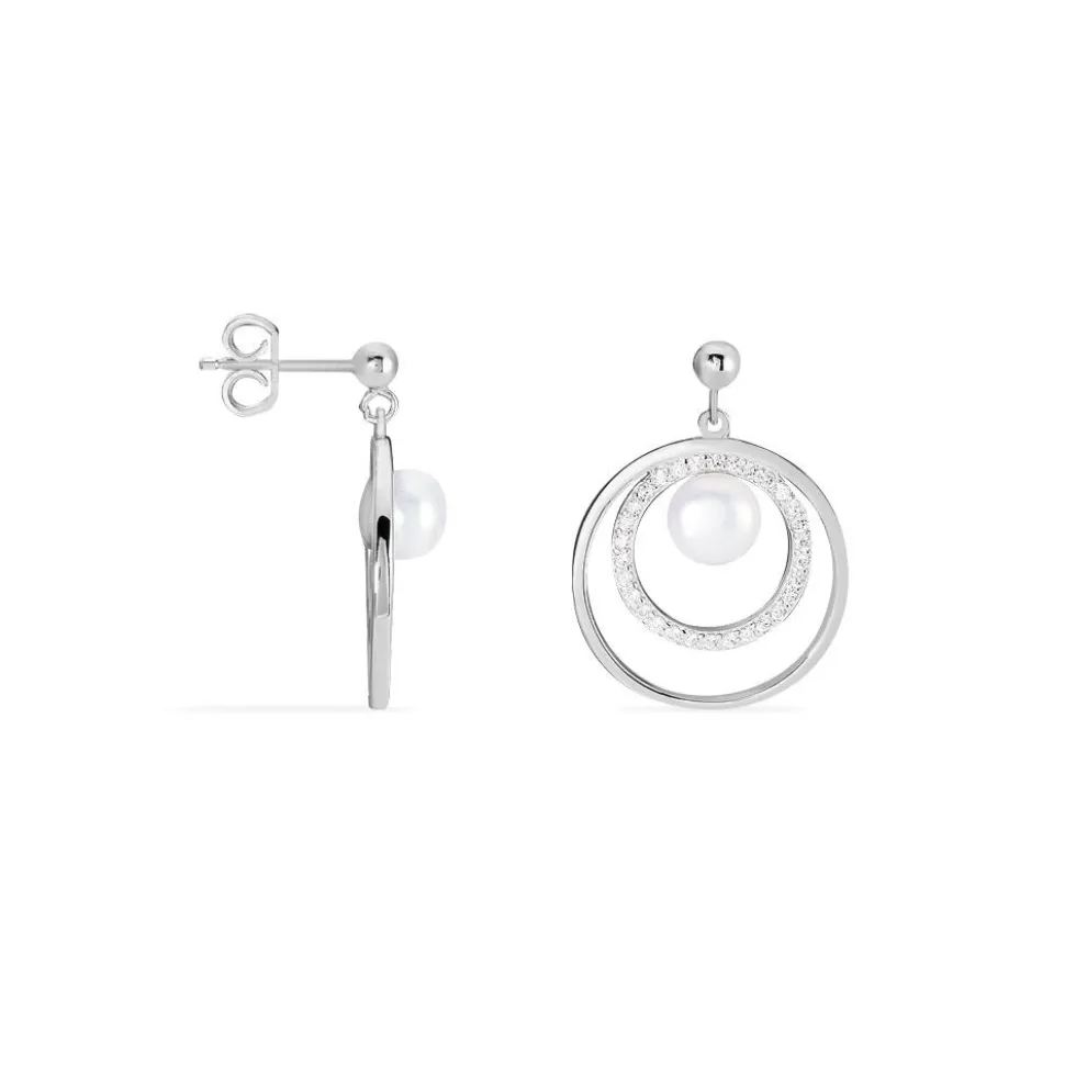 Boucles D'oreilles Pendantes Oksana Argent Perle De Culture Et Oxyde