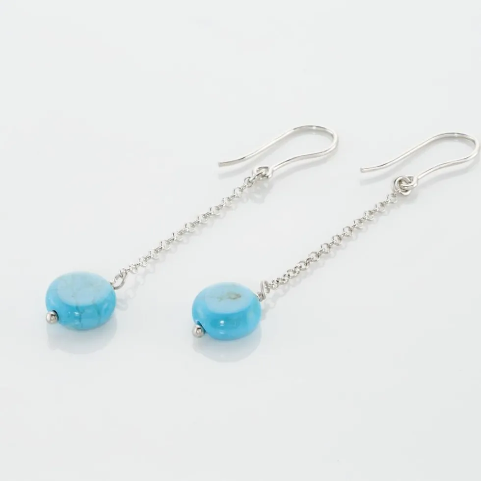 Boucles D'oreilles Pendantes Graziana Argent Blanc Turquoise