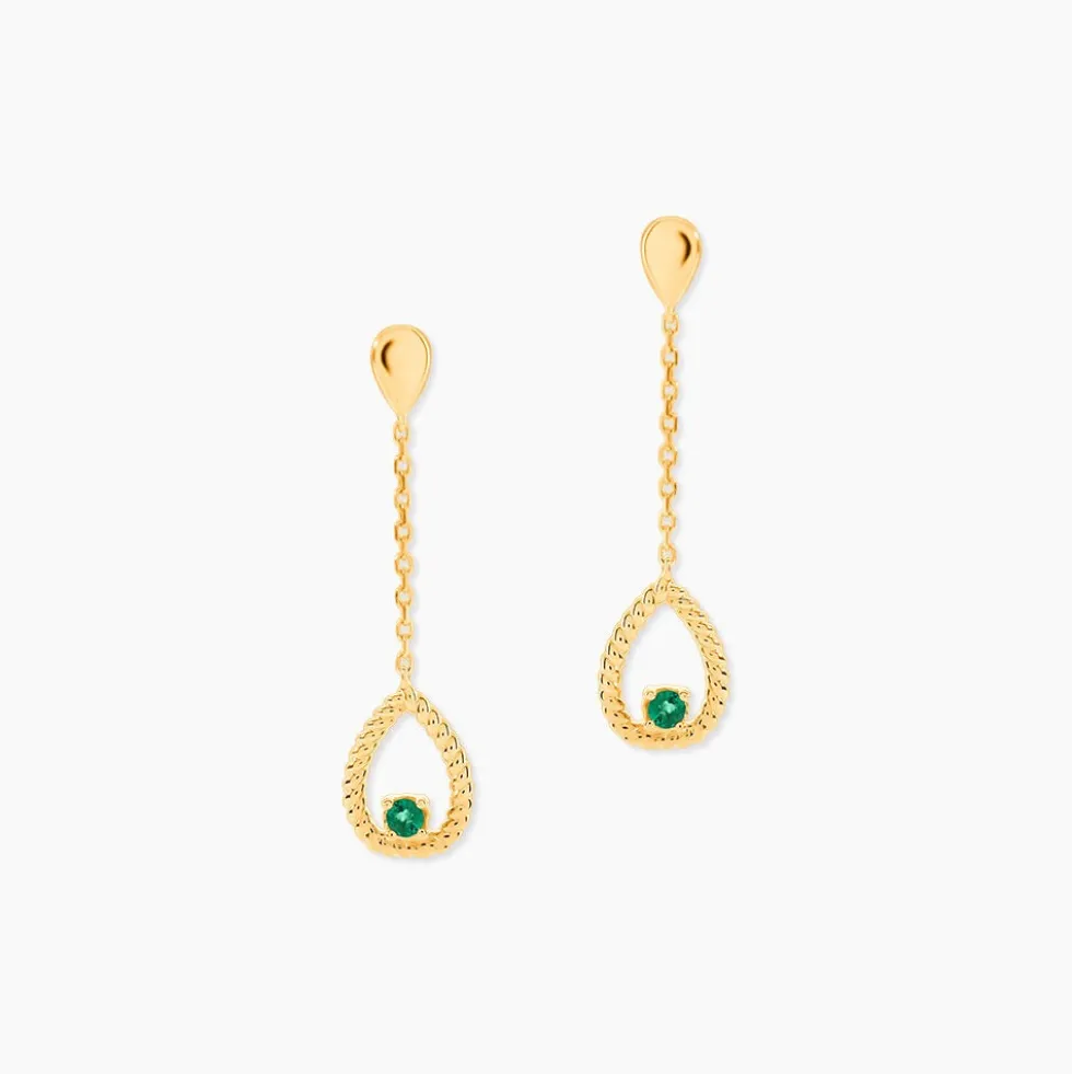 Boucles D'Oreilles Pendantes Emeria Or Jaune Emeraude