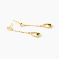 Boucles D'Oreilles Pendantes Emeria Or Jaune Emeraude