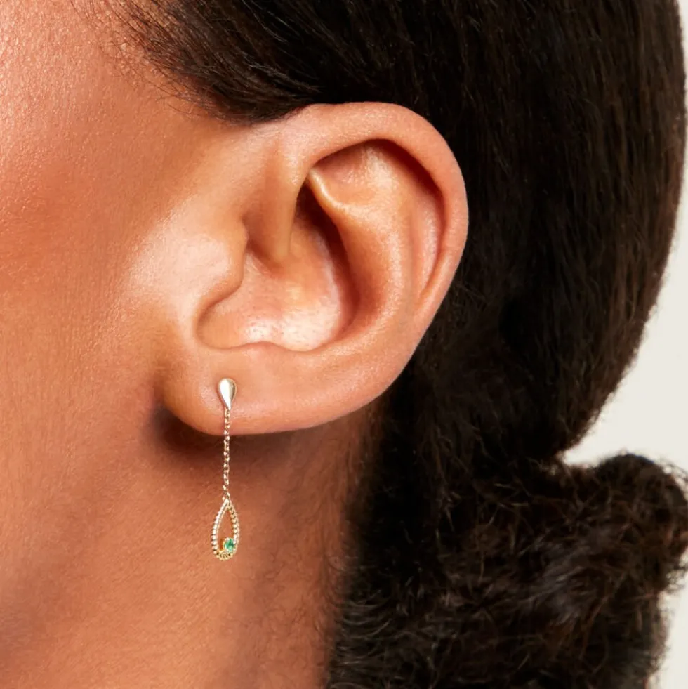 Boucles D'Oreilles Pendantes Emeria Or Jaune Emeraude