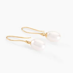 Boucles D'oreilles Pendantes Baroque Or Jaune Perle De Culture