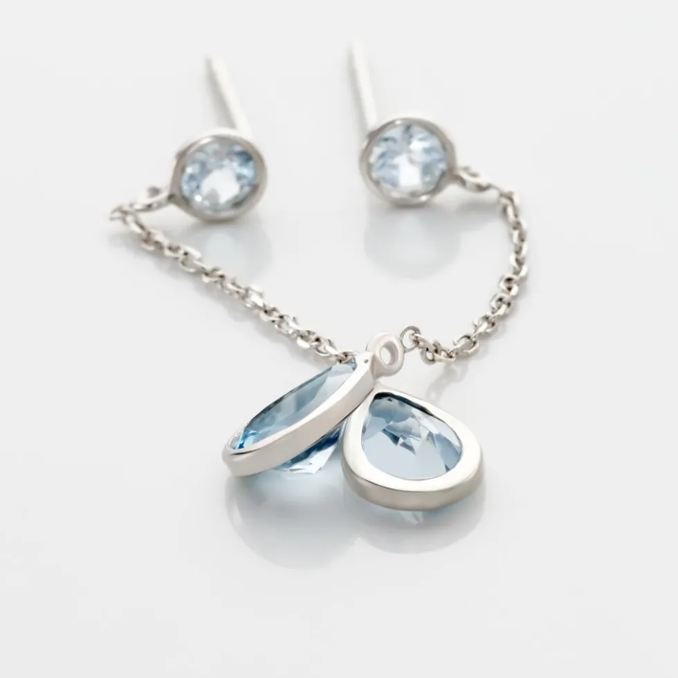 Boucles D'oreilles Pendantes Brenda Or Blanc Topaze