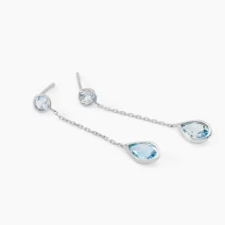 Boucles D'oreilles Pendantes Brenda Or Blanc Topaze