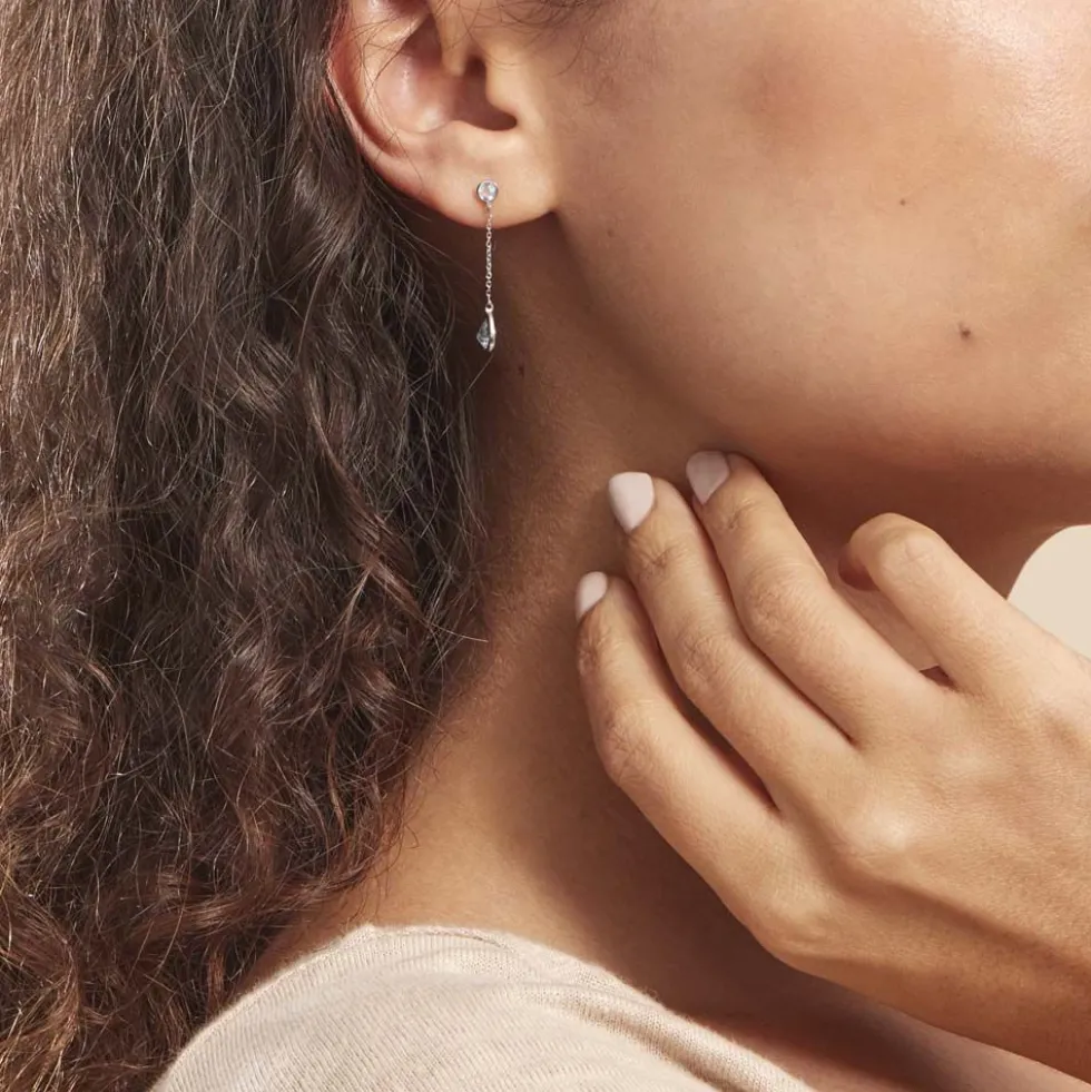 Boucles D'oreilles Pendantes Brenda Or Blanc Topaze