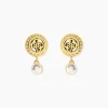 Boucles D'Oreilles Pendantes Guess Tiny Pearly Acier Jaune Oxyde De Zirconium Perle D'Imitation