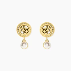 Boucles D'Oreilles Pendantes Guess Tiny Pearly Acier Jaune Oxyde De Zirconium Perle D'Imitation