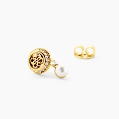 Boucles D'Oreilles Pendantes Guess Tiny Pearly Acier Jaune Oxyde De Zirconium Perle D'Imitation