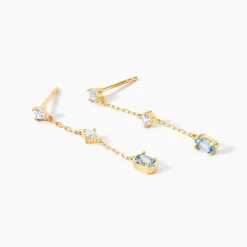 Boucles D'Oreilles Pendantes Thurayya Or Jaune Topaze Oxyde De Zirconium