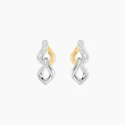 Boucles D'Oreilles Pendantes Or Jaune Argent Blanc Oxyde De Zirconium