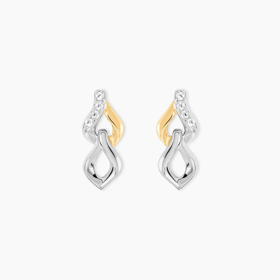 Boucles D'Oreilles Pendantes Or Jaune Argent Blanc Oxyde De Zirconium