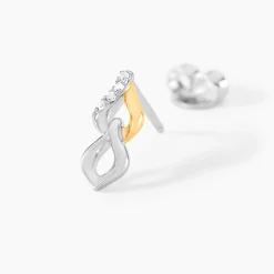 Boucles D'Oreilles Pendantes Or Jaune Argent Blanc Oxyde De Zirconium
