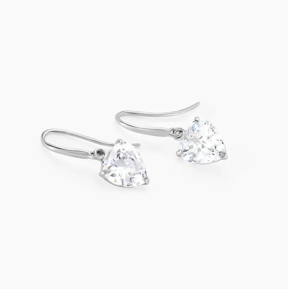 Boucles D'oreilles Pendantes Bo Coeur Pm Or Blanc Oxyde De Zirconium