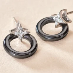 Boucles D'oreilles Pendantes Merelle Argent Blanc Céramique Oxyde