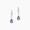 Boucles D'oreilles Pendantes Assaf Or Blanc Amethyste Et Oxyde