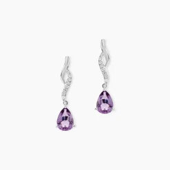 Boucles D'oreilles Pendantes Assaf Or Blanc Amethyste Et Oxyde