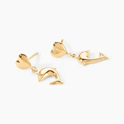 Boucles D'oreilles Pendantes Fulvie Coeurs Et Dauphin Or Jaune