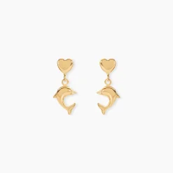 Boucles D'oreilles Pendantes Fulvie Coeurs Et Dauphin Or Jaune
