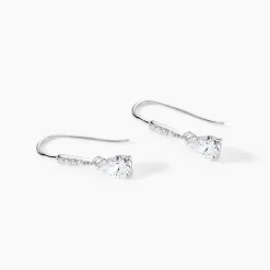 Boucles D'oreilles Pendantes Adib Or Blanc Oxyde De Zirconium