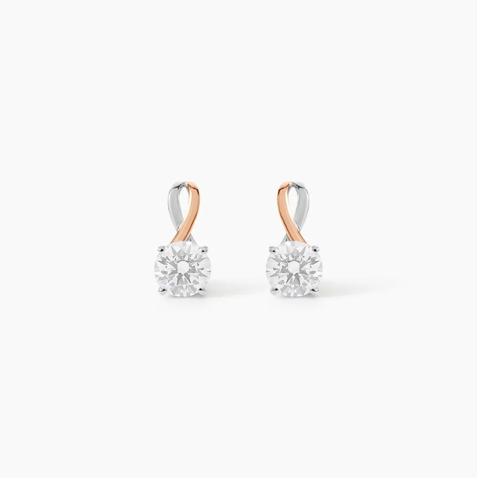 Boucles D'oreilles Pendantes Micheline Or Bicolore Oxyde De Zirconium