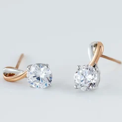 Boucles D'oreilles Pendantes Micheline Or Bicolore Oxyde De Zirconium
