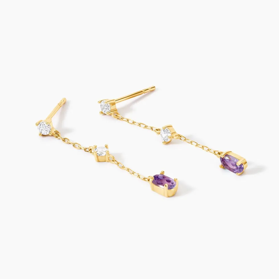 Boucles D'Oreilles Pendantes Thurayya Or Jaune Améthyste Oxyde De Zirconium