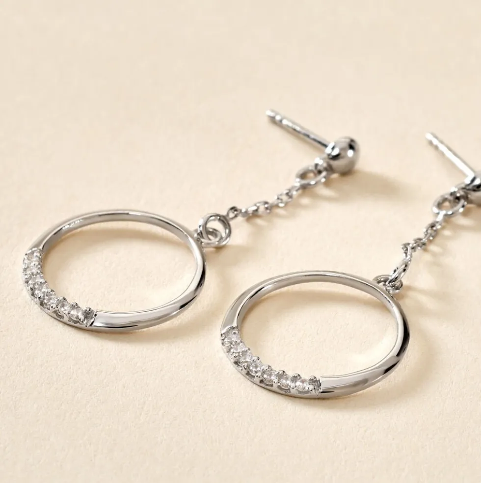 Boucles D'oreilles Pendantes Amma Argent Blanc Oxyde De Zirconium