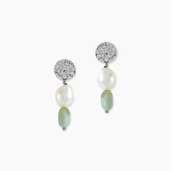 Boucles D'oreilles Pendantes Aroha Argent Blanc Amazonite Perle