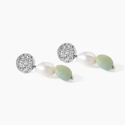 Boucles D'oreilles Pendantes Aroha Argent Blanc Amazonite Perle