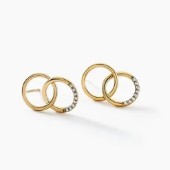 Boucles D'oreilles Pendantes Acier Doré Oxydes De Zirconium